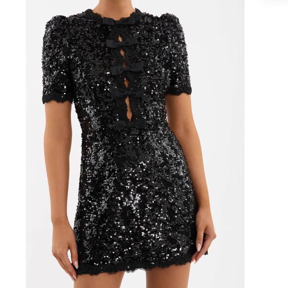 BEST Rebecca Vallance Diana Bow Mini Dress Sequin Black Cocktail Party AU8/US4 - Picture 6 of 9